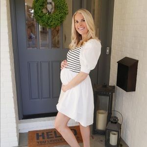 English Factory high low striped knit combo dress